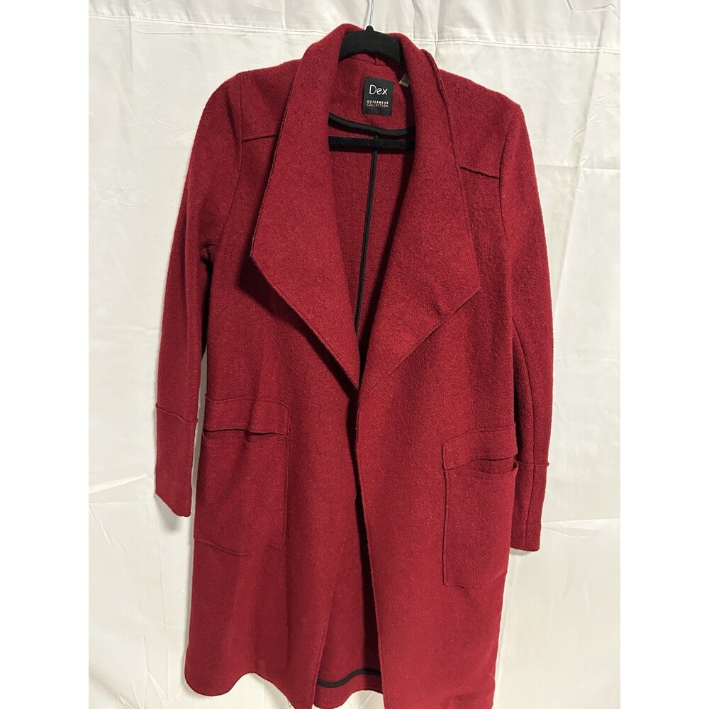 DEX Outerwear Women’s Long  Red Wool Jacket Overcoat Coat Open Front Small